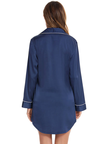 Hazel Blues® |  Button Up Lapel Collar Night Dress with Pocket