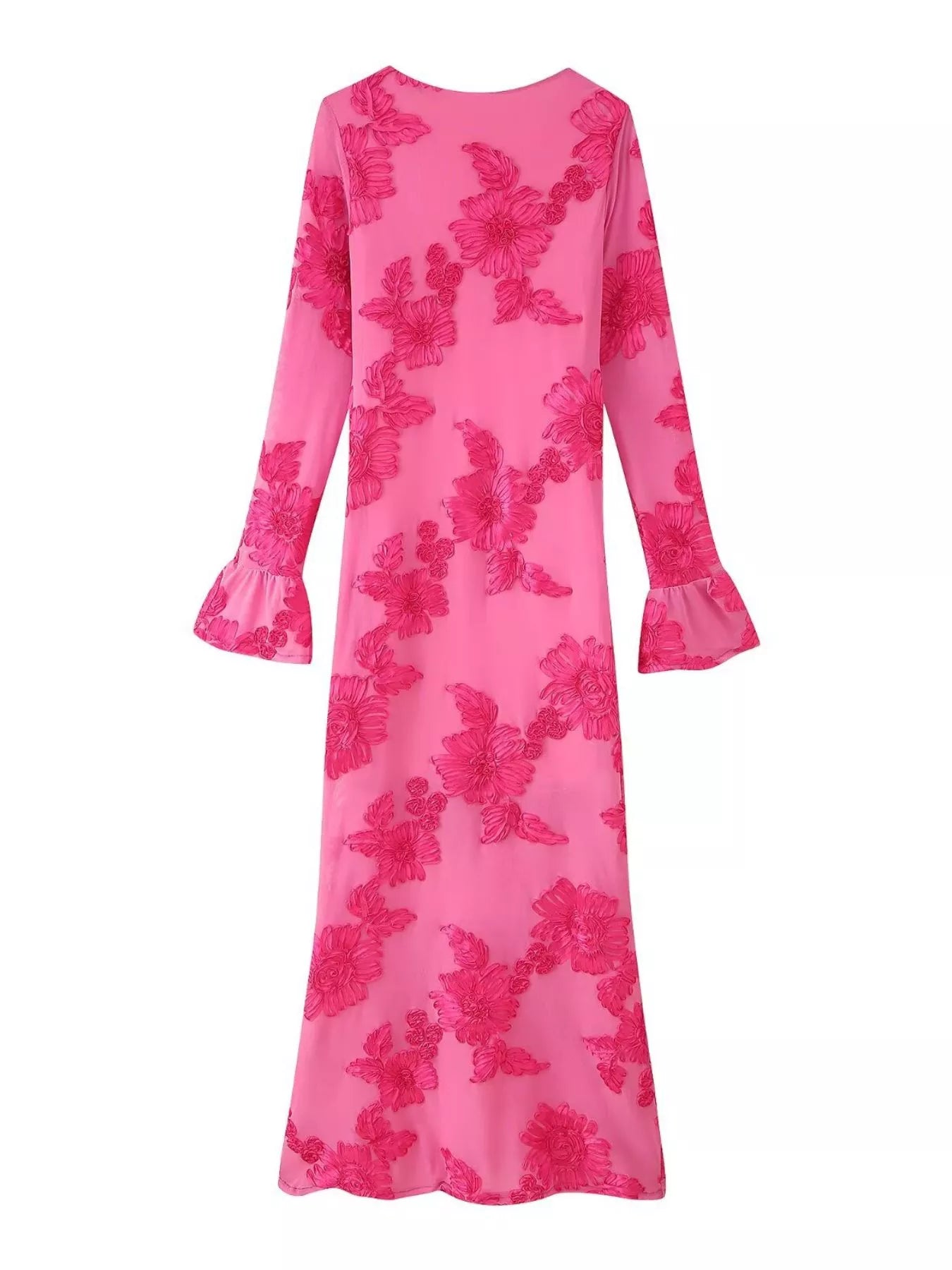 Hazel Blues® |  Floral Flounce Sleeve Round Neck Dress