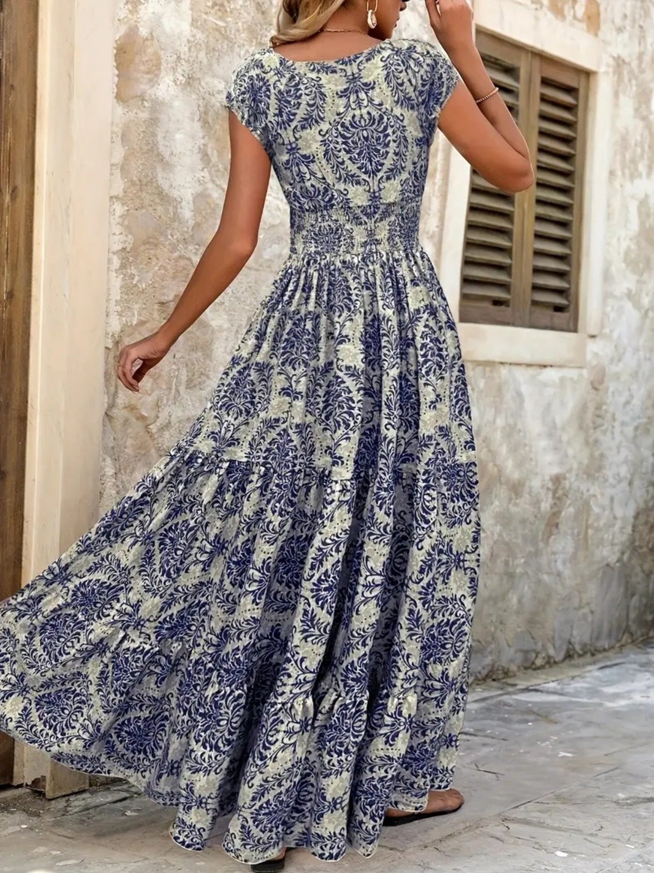 Hazel Blues® |  Printed Cap Sleeve Maxi Dress
