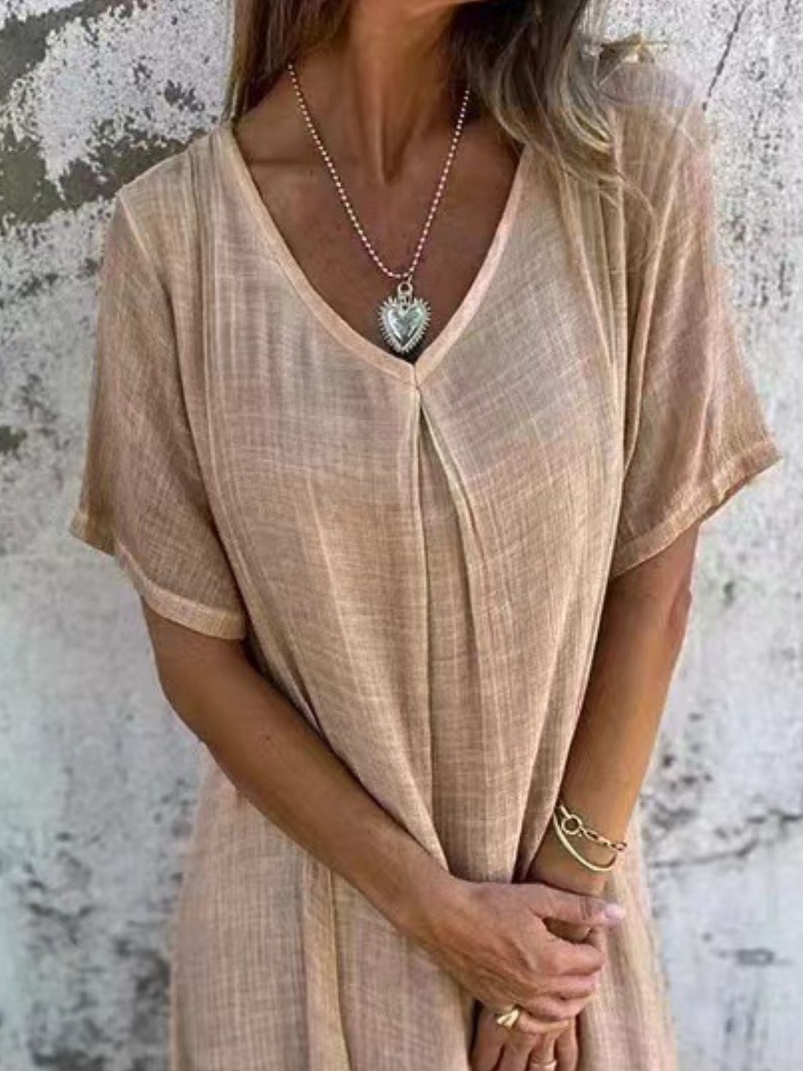 Hazel Blues® | V-Neck Short Sleeve Midi Dress