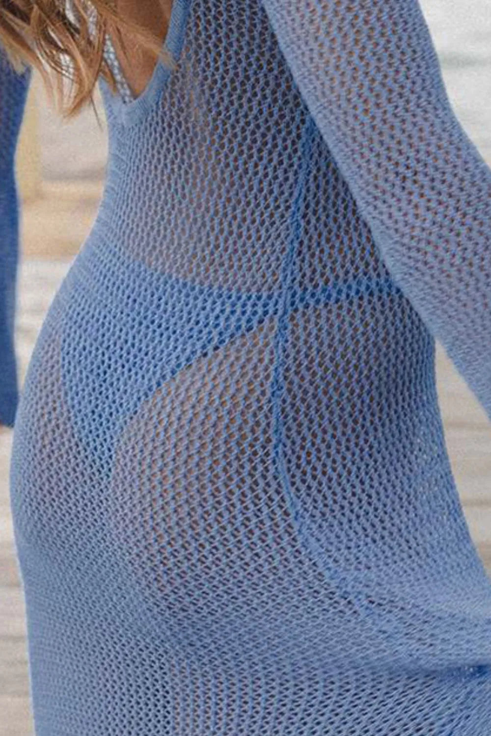 Hazel Blues® | Openwork Backless Flare Sleeve Cover-Up Dress