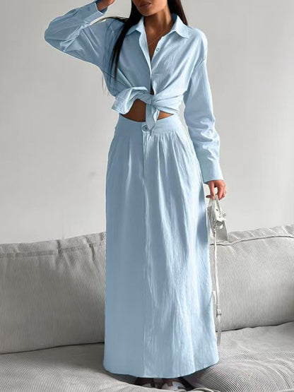 Hazel Blues® |  Tie-Front Shirt and Maxi Skirt Set