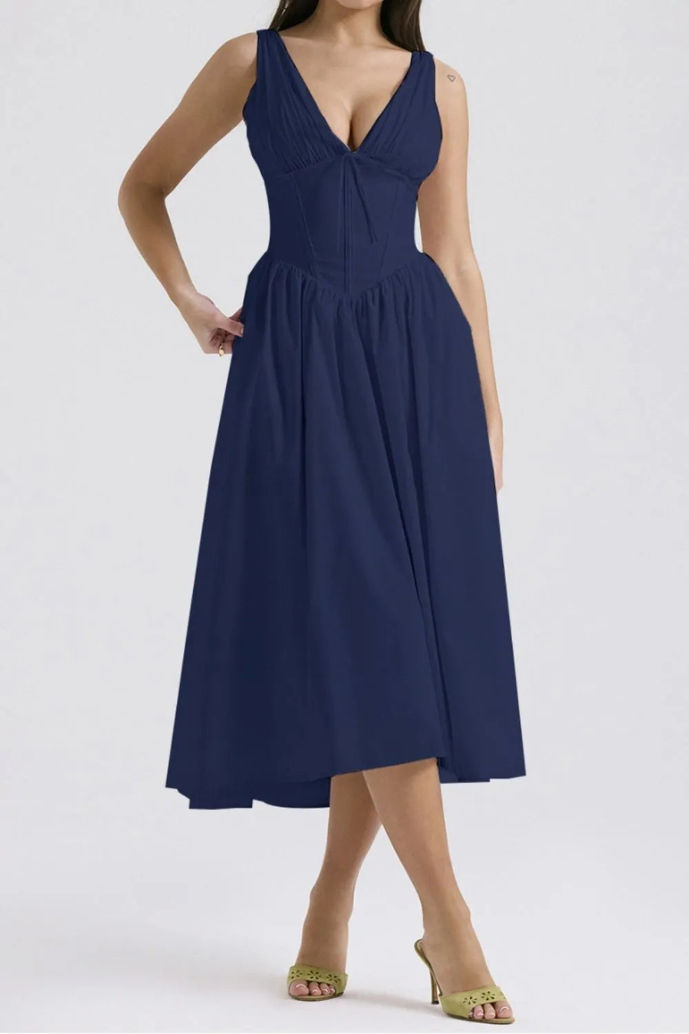 Hazel Blues® |  Ruched V-Neck Sleeveless Dress with Pockets