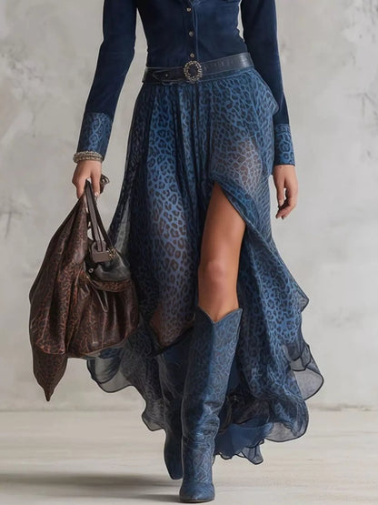 Hazel Blues® |  Leopard Button Front Slit Maxi Dress