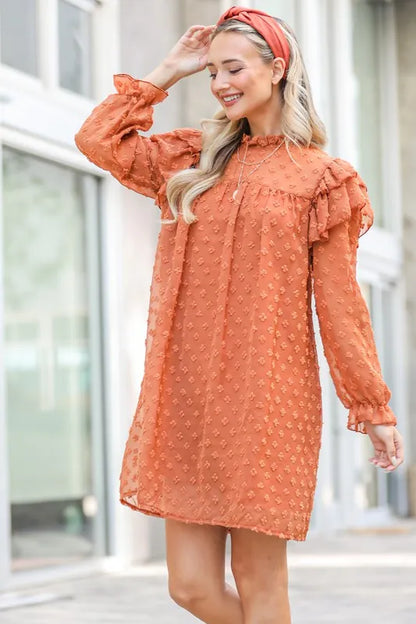 Hazel Blues® |  And The Why Lovely Ruffle Shoulder with Textured Woven Dress