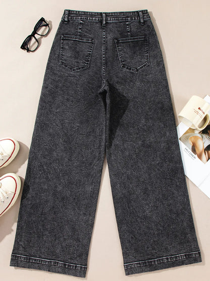 Hazel Blues® |  High-Waisted Wide Leg Washed Jeans