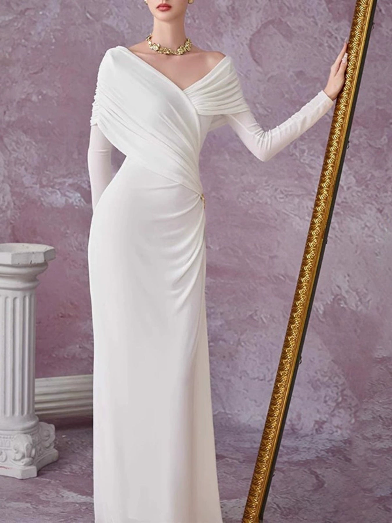 Hazel Blues® |  Ruched Draped Long Sleeve Maxi Dress