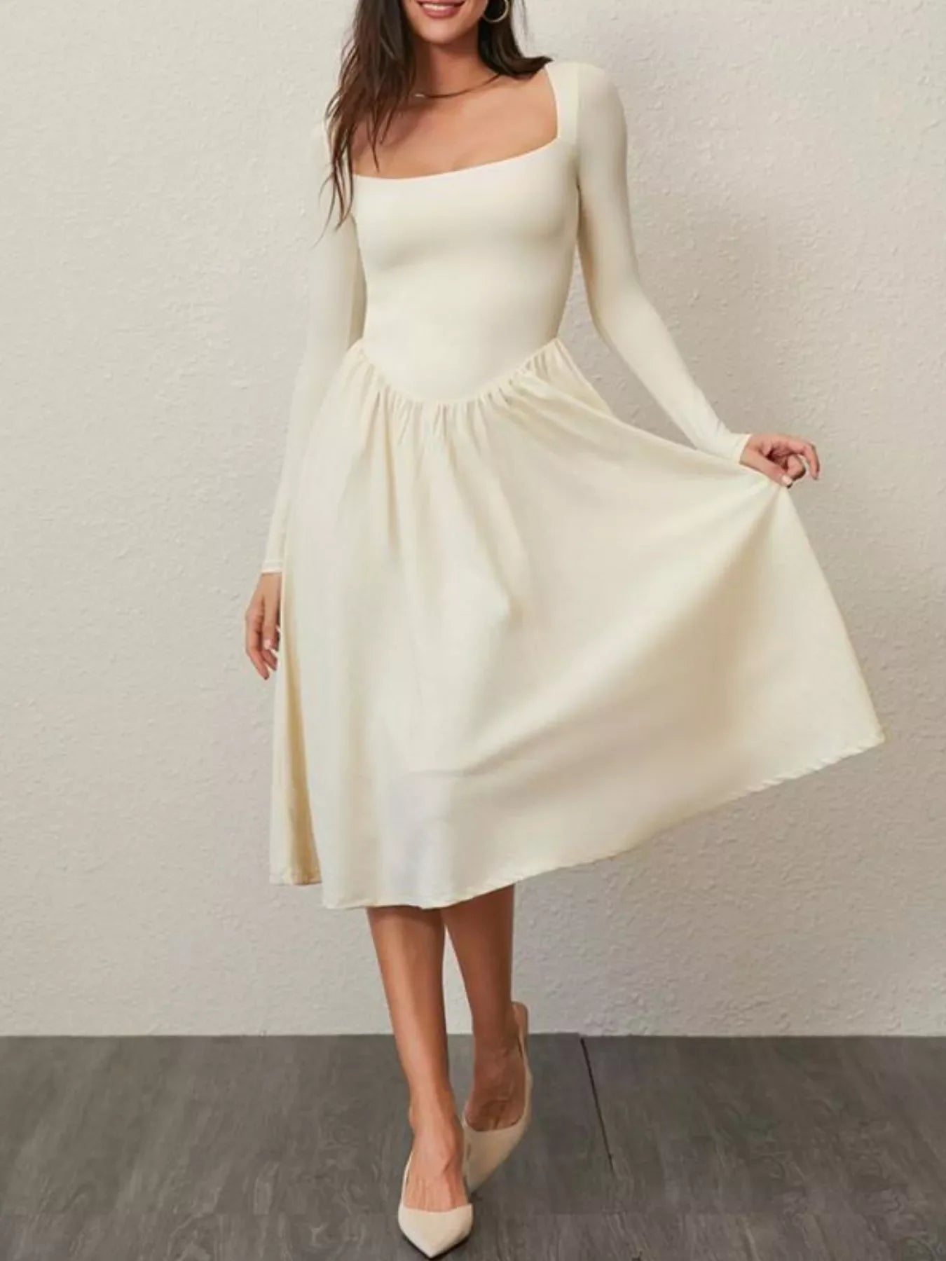 Hazel Blues® |  Square Neck Long Sleeve Midi Dress