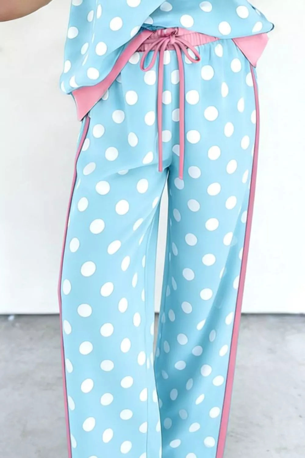 Hazel Blues® |  Polka Dot Contrast Trim Top and Pants Set