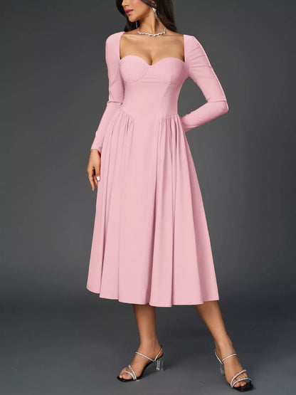 Hazel Blues® |  Sweetheart Neckline Long Sleeve A-Line Midi Dress