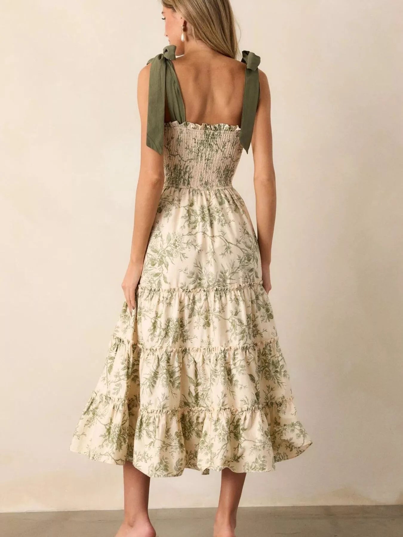 Hazel Blues® |  Floral Print Tiered Midi Dress with Tie Straps
