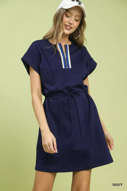 Hazel Blues® |  Umgee Knit Zip Front Drawstring Dress