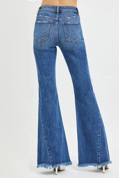 Hazel Blues® |  RISEN Mid Rise Flare Side Seam Detailing Jeans