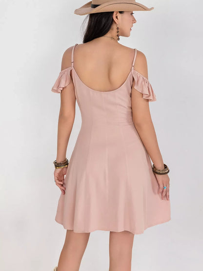 Hazel Blues® |  Floral Lace Trim Cold Shoulder A-Line Dress