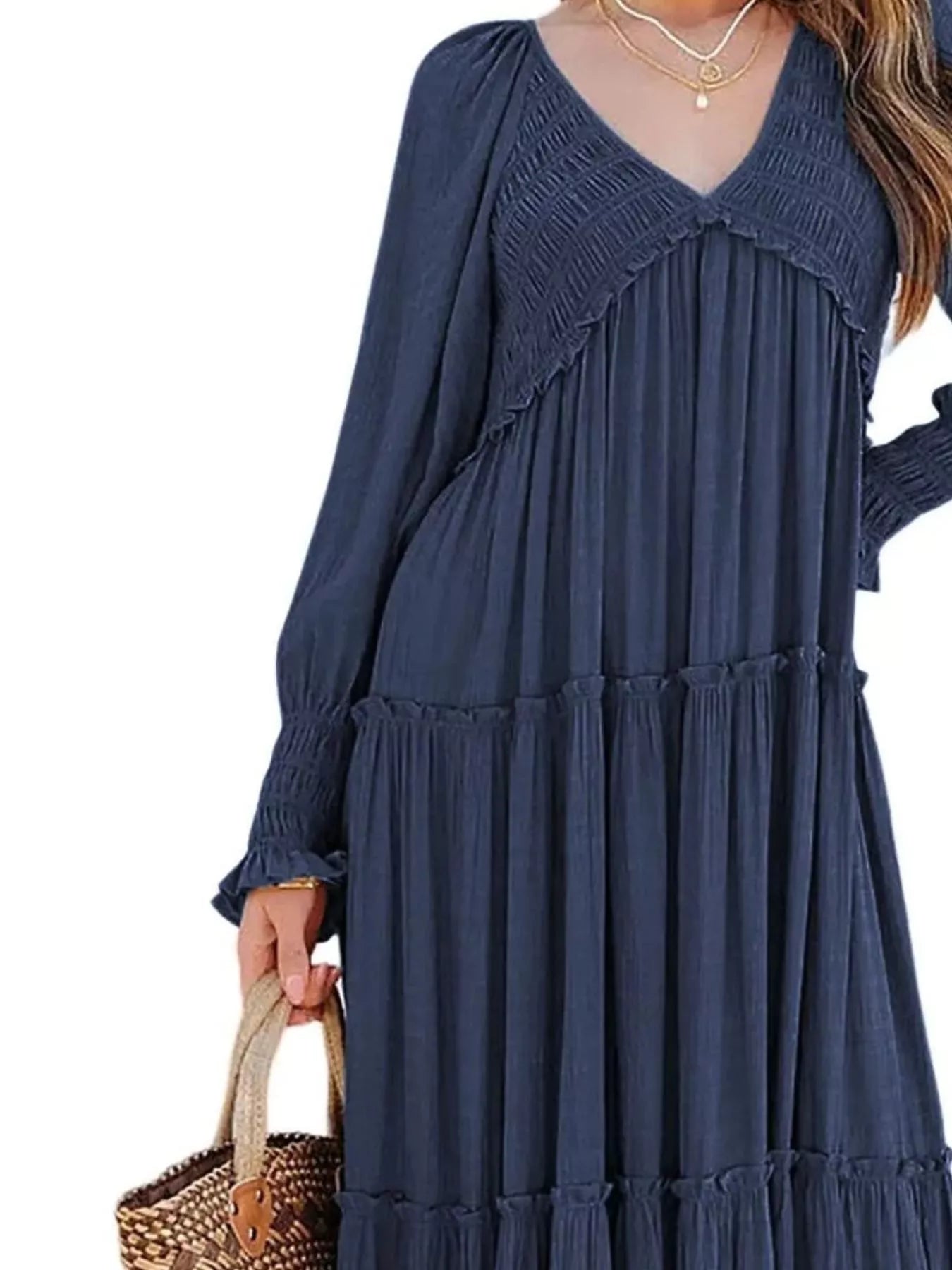 Hazel Blues® |  V-Neck Long Sleeve Tiered Maxi Dress