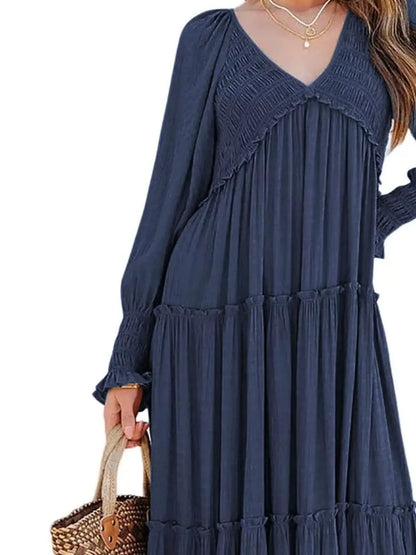 Hazel Blues® |  V-Neck Long Sleeve Tiered Maxi Dress