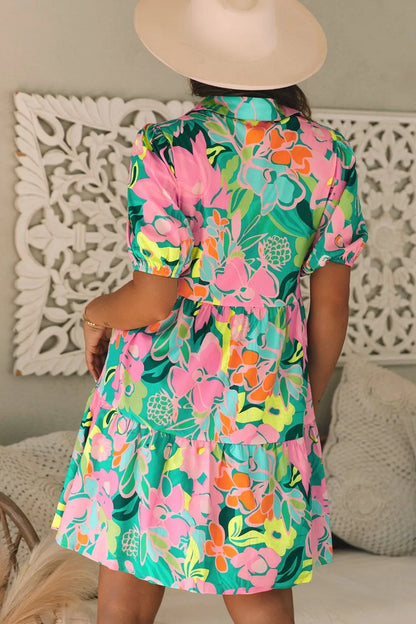 Hazel Blues® |  Button Down Floral Puff Sleeve Babydoll Dress