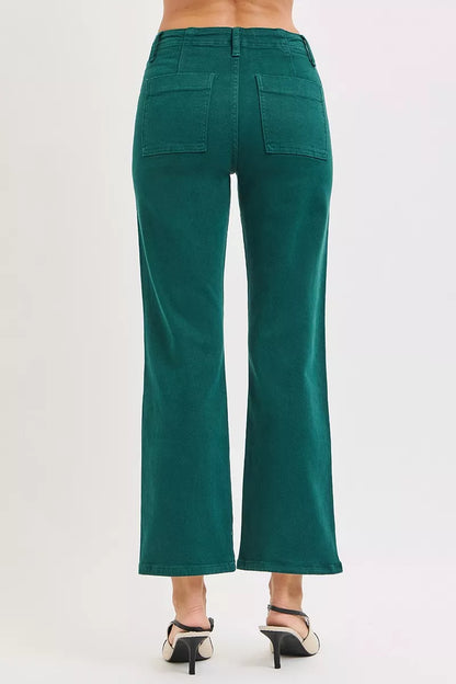 Hazel Blues® |  RISEN High Rise Ankle Flare Patch Pocket Jeans