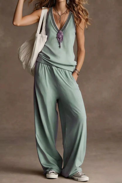 Hazel Blues® |  V-Neck Tank and Wide Leg Pants Set