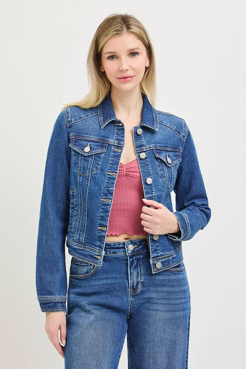 Hazel Blues® |  RISEN Basic Fitted Button Down Denim Jacket