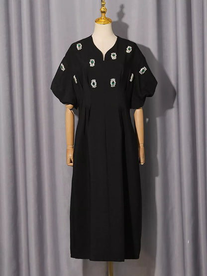 Hazel Blues® |  Embellished Puff Sleeve Midi Dress