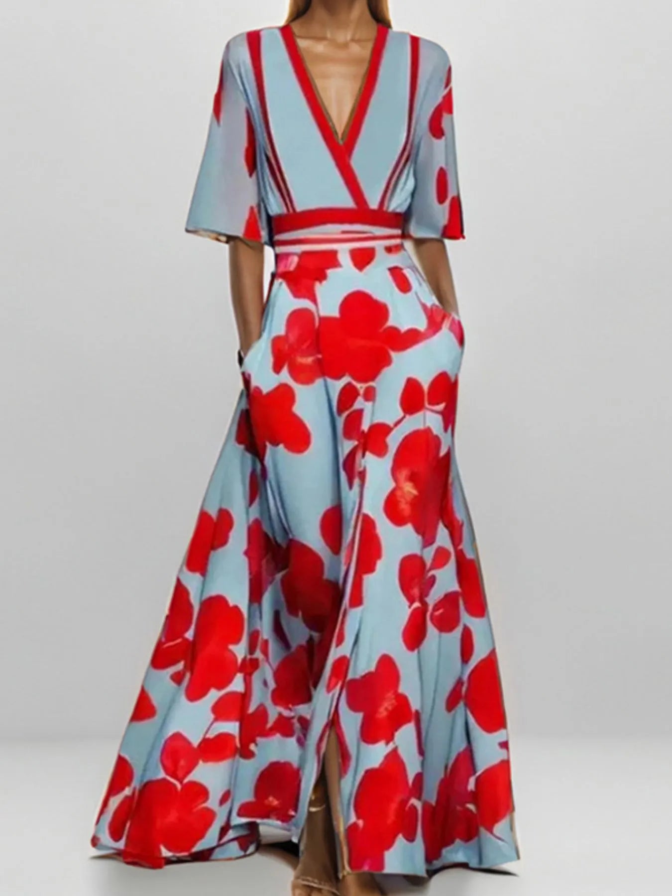 Hazel Blues® |  Floral Print Half Sleeve Maxi Dress
