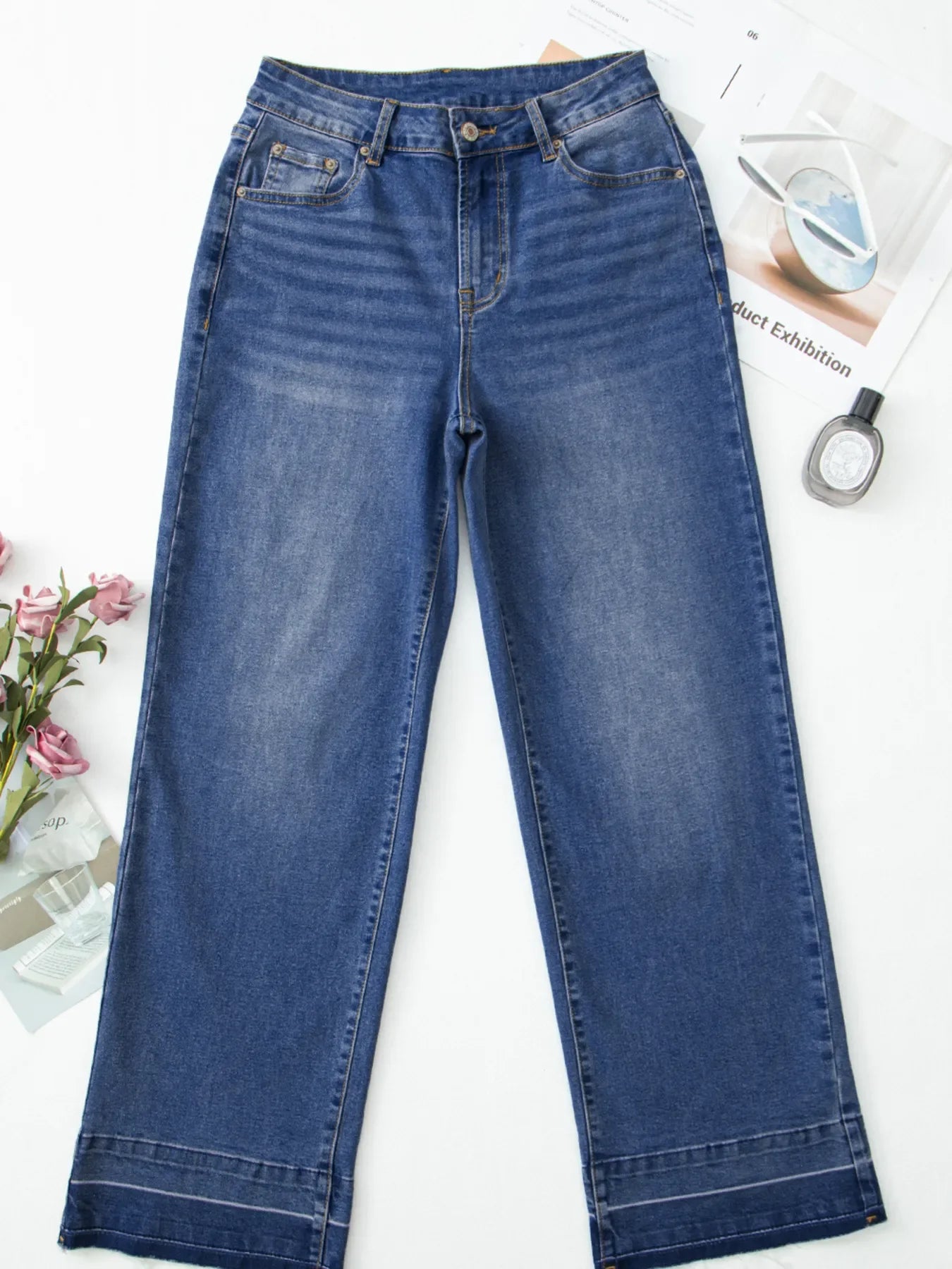 Hazel Blues® |  Raw Hem Unique Cuffs Straight High Rise Loose Jeans