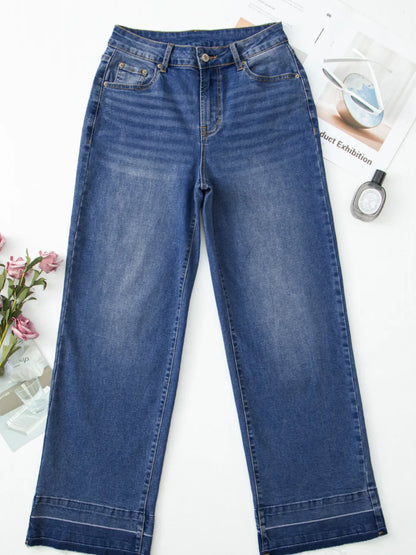 Hazel Blues® |  Raw Hem Unique Cuffs Straight High Rise Loose Jeans