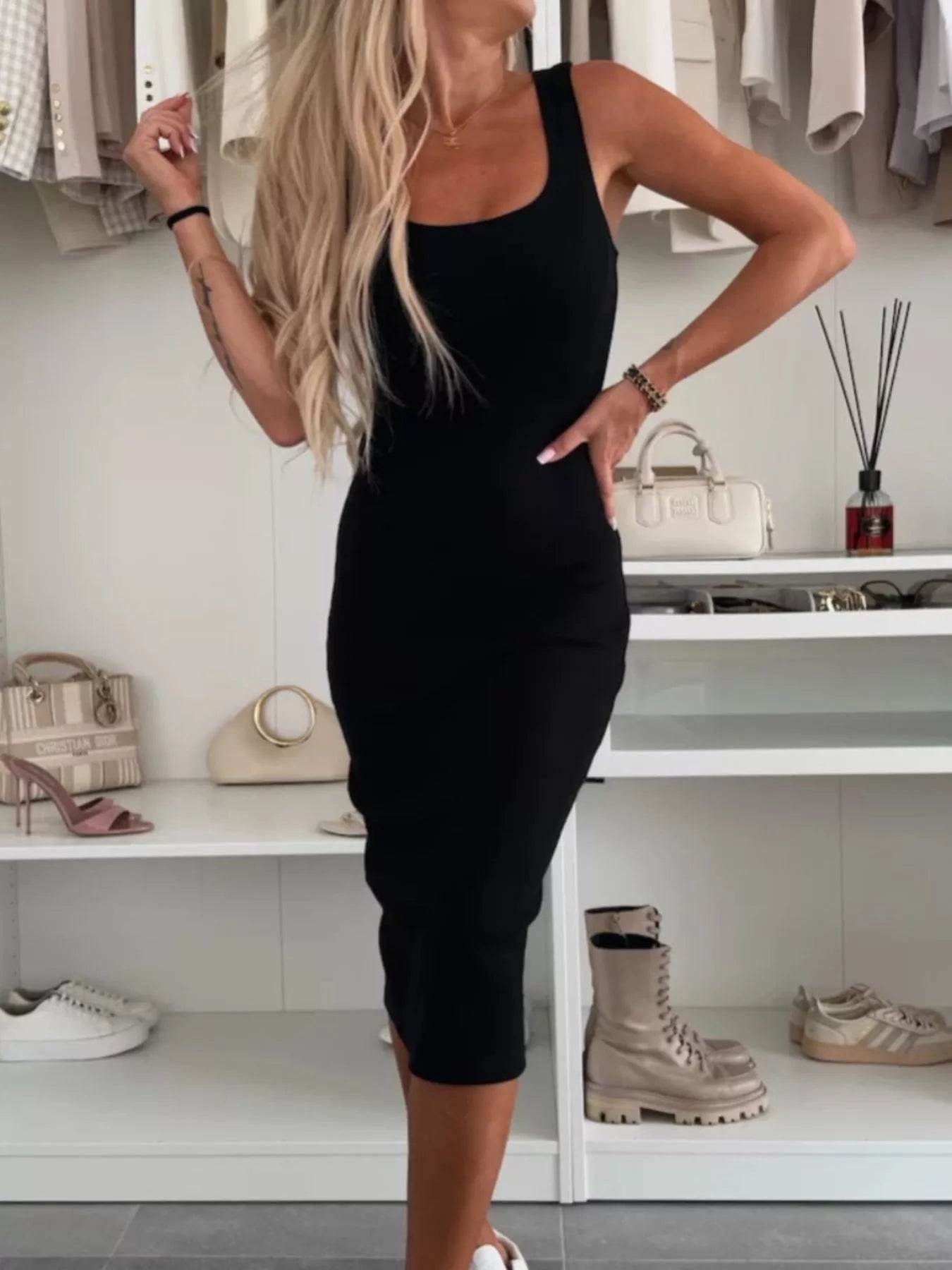 Hazel Blues® | Slit Square Neck Dress and Outerwear Set