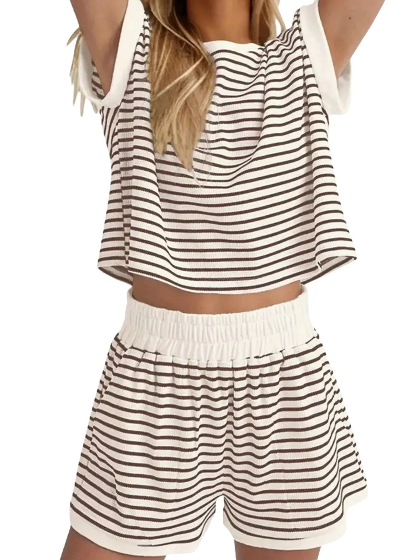 Hazel Blues® | Striped Round Neck Top and Shorts Set