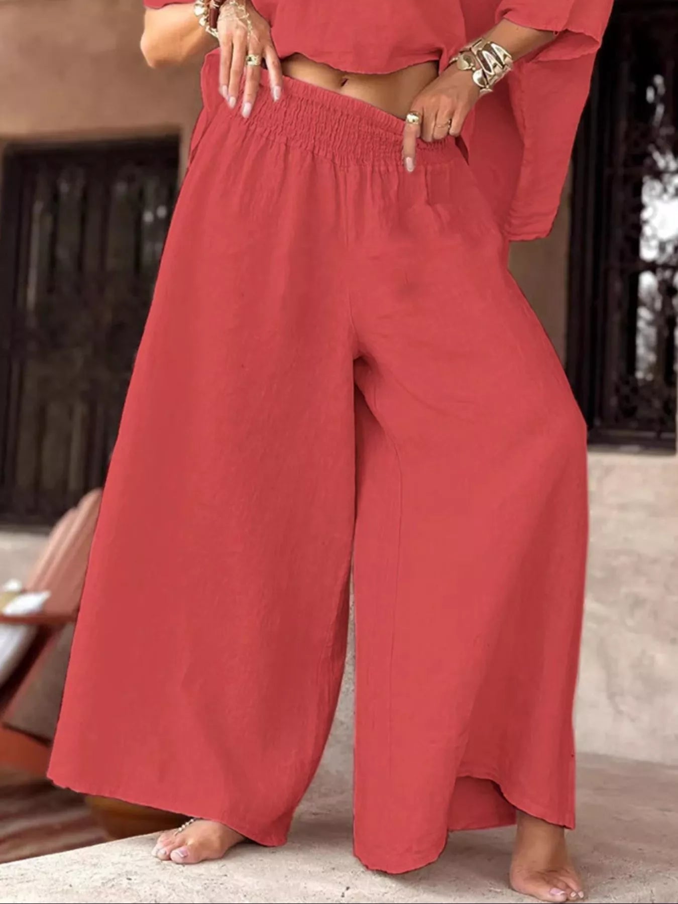 Hazel Blues® | Boat Neck Top and Wide Leg Pants Set