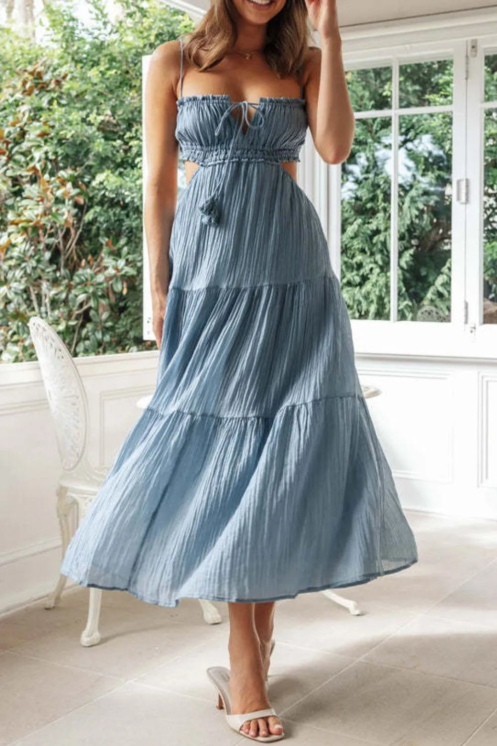 Hazel Blues® |  Cutout Square Neck Midi Cami Dress