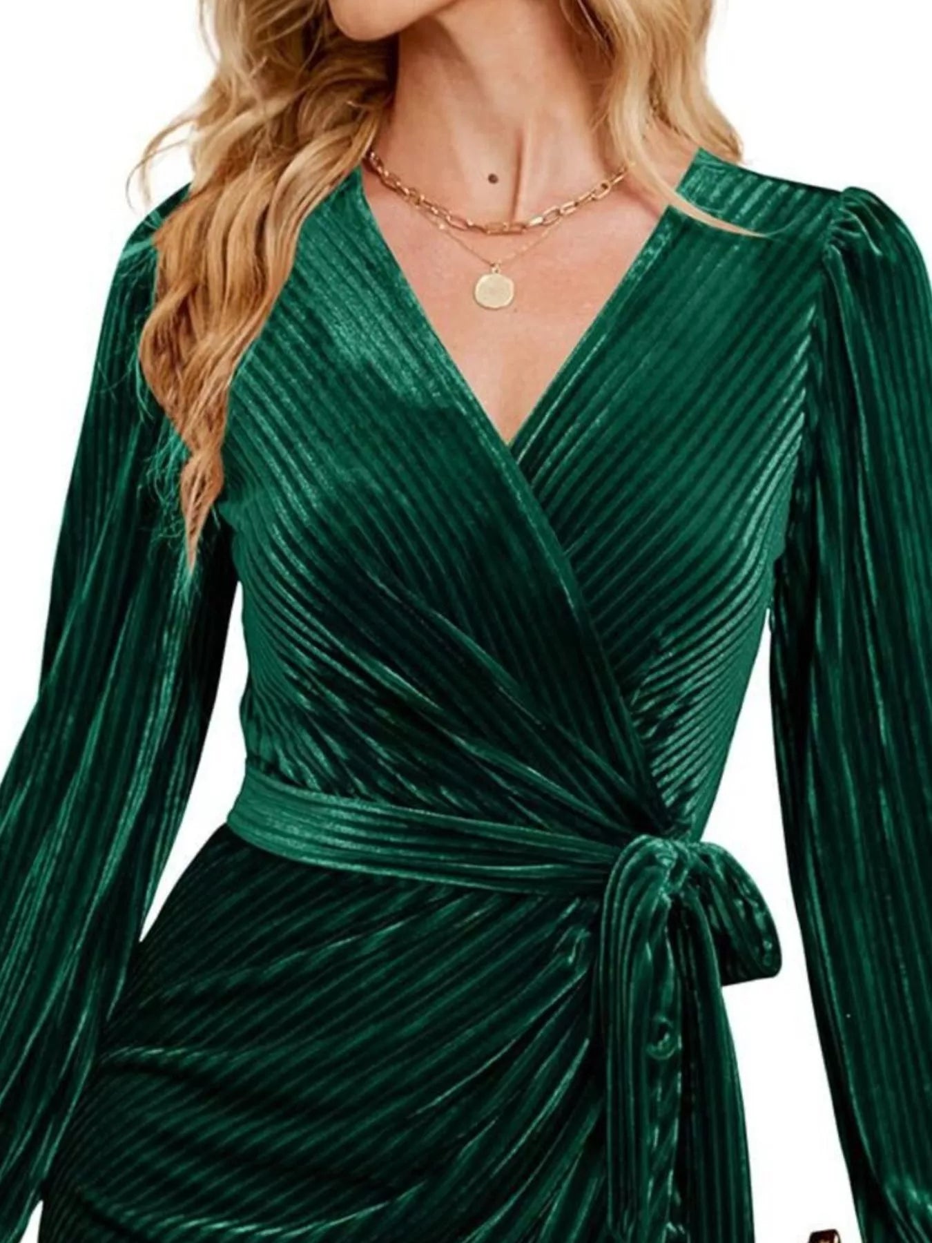 Hazel Blues® |  Surplice Long Sleeve Tie Waist Dress