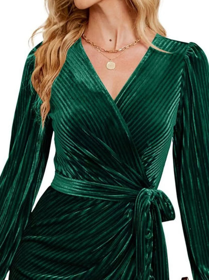 Hazel Blues® |  Surplice Long Sleeve Tie Waist Dress