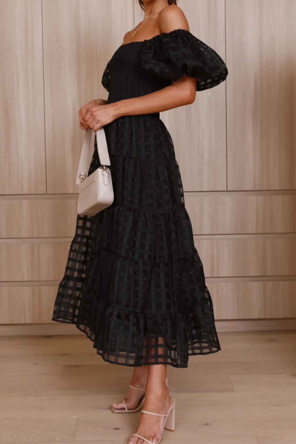 Hazel Blues® |  Off Shoulder Short Puff Sleeve Midi Dress