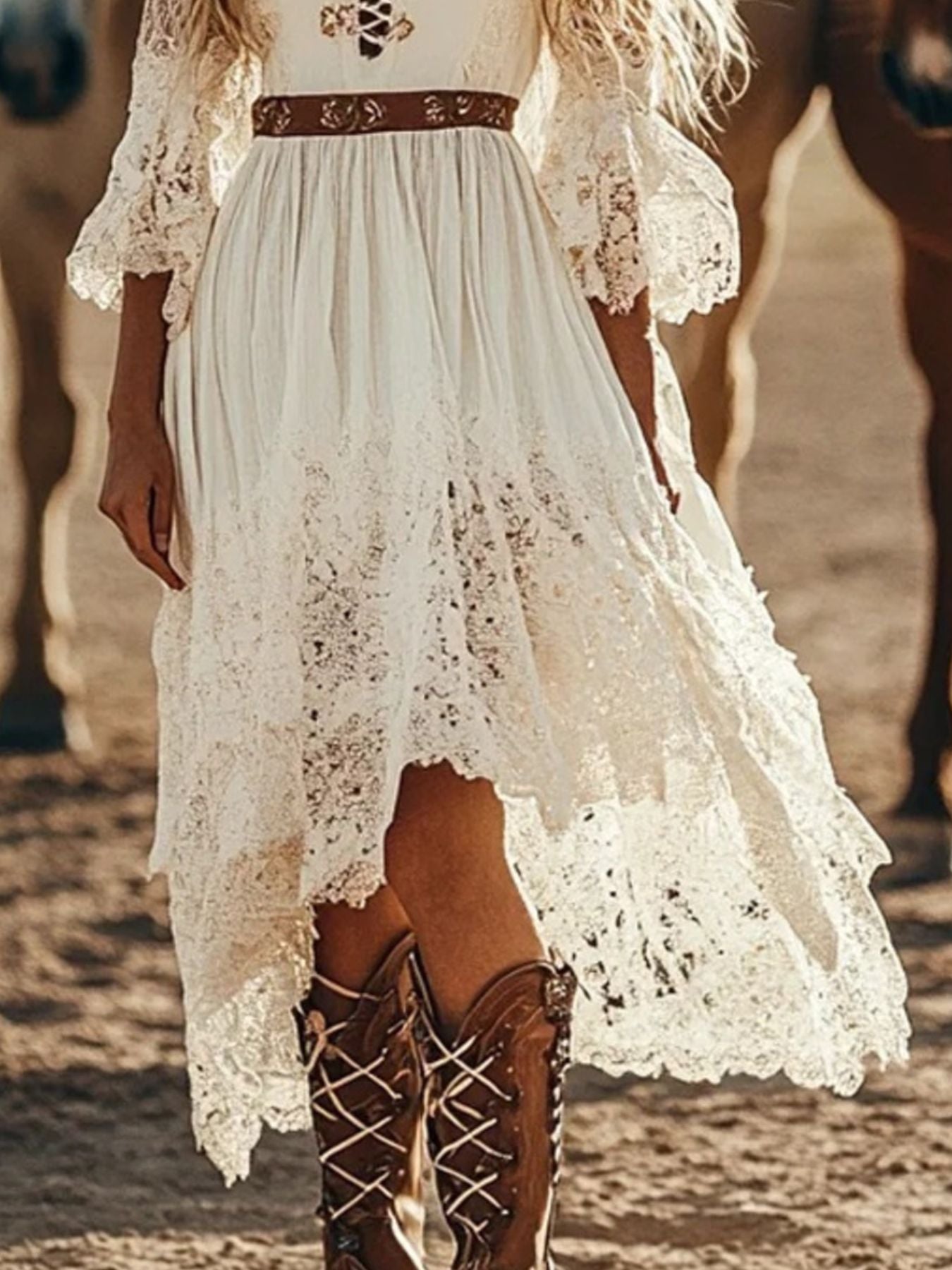 Hazel Blues® |  Lace Trimmed High-Low Dress