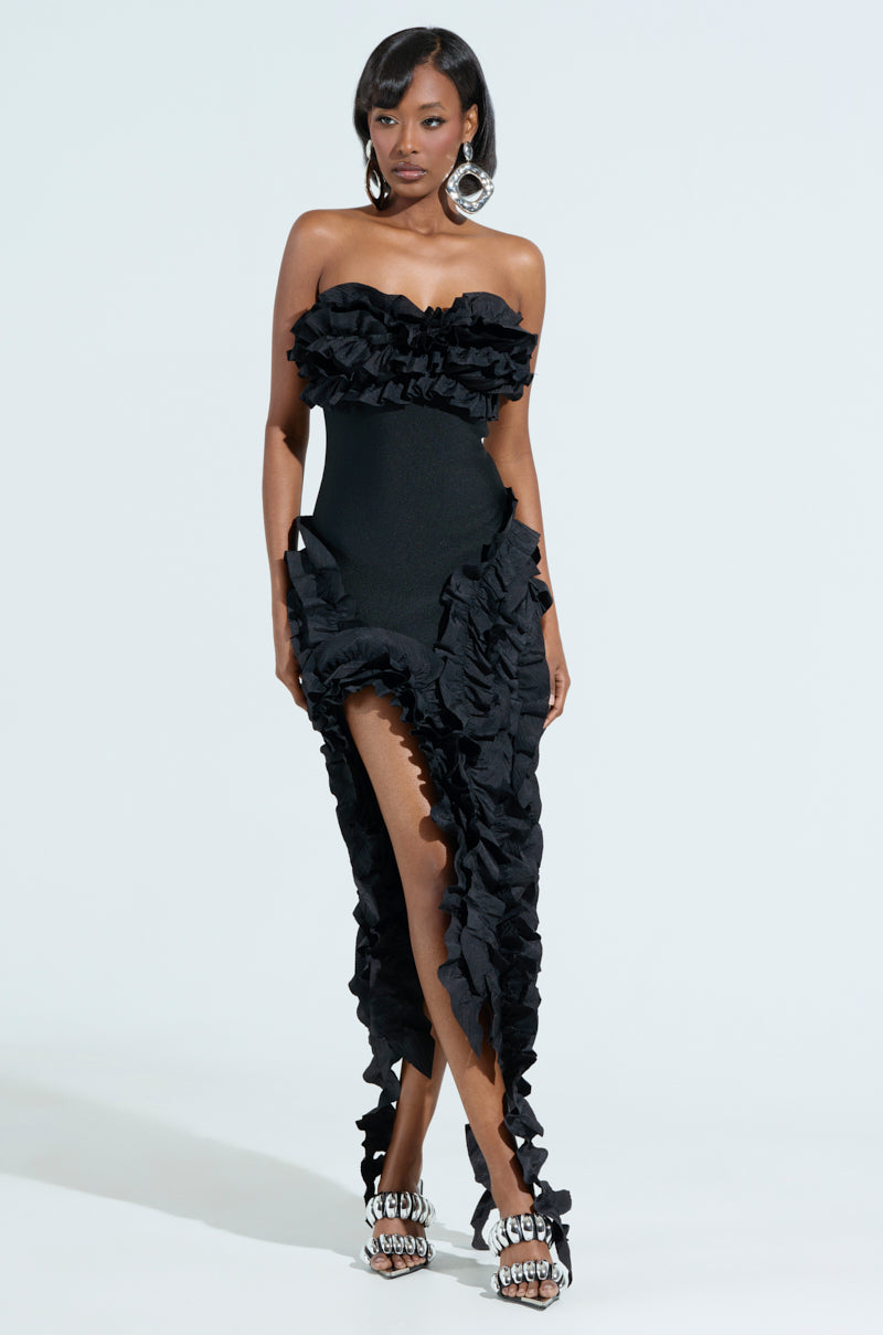 CITY LIGHTS RUFFLE MAXI DRESS