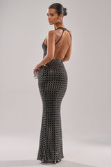 DRESSED UP WITH NOWHERE TO GO RHINESTONE MAXI DRESS
