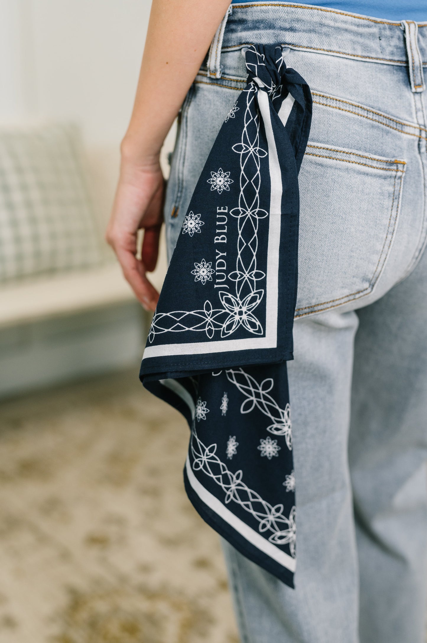 Hazel Blues® |  Alex Mid Rise Boyfriend Jean with Bandana Loop