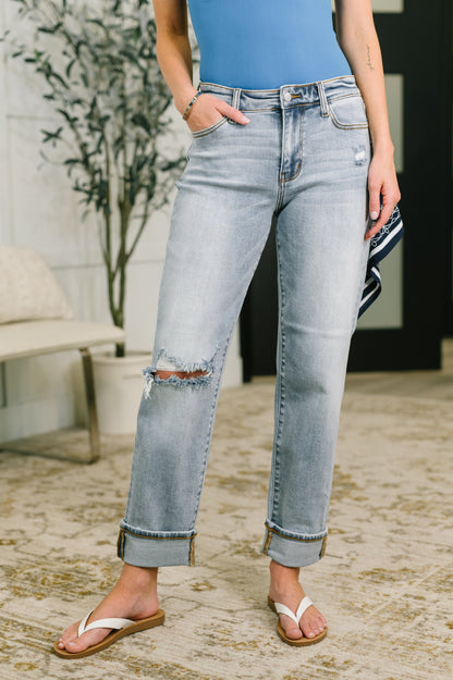Hazel Blues® |  Alex Mid Rise Boyfriend Jean with Bandana Loop