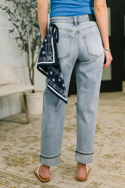 Hazel Blues® |  Alex Mid Rise Boyfriend Jean with Bandana Loop