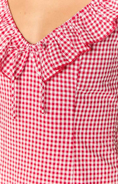 Ariette Red Gingham Frill Mini Dress