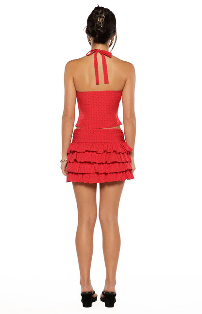 Beau Red Chiffon Polka Dot Mini Skirt