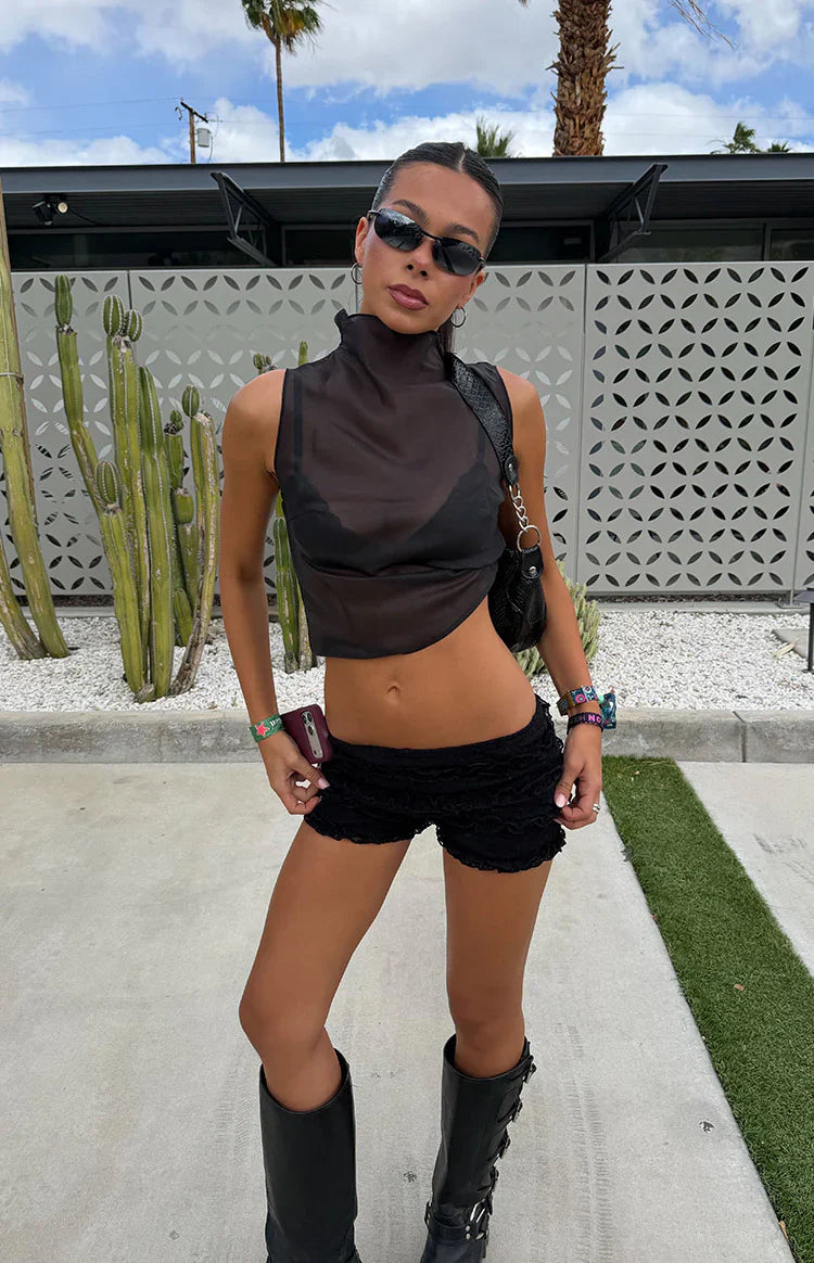 Blair Black High Neck Sheer Top