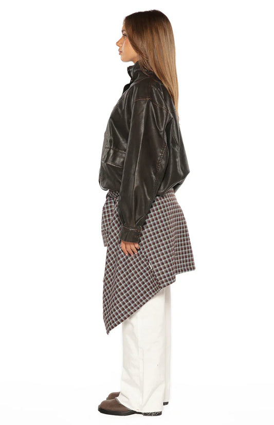 Blakely Brown Funnel Neck PU Jacket