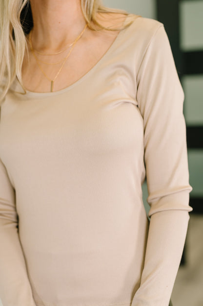 Hazel Blues® |  Can You Believe It Basic Long Sleeve Top In Sand