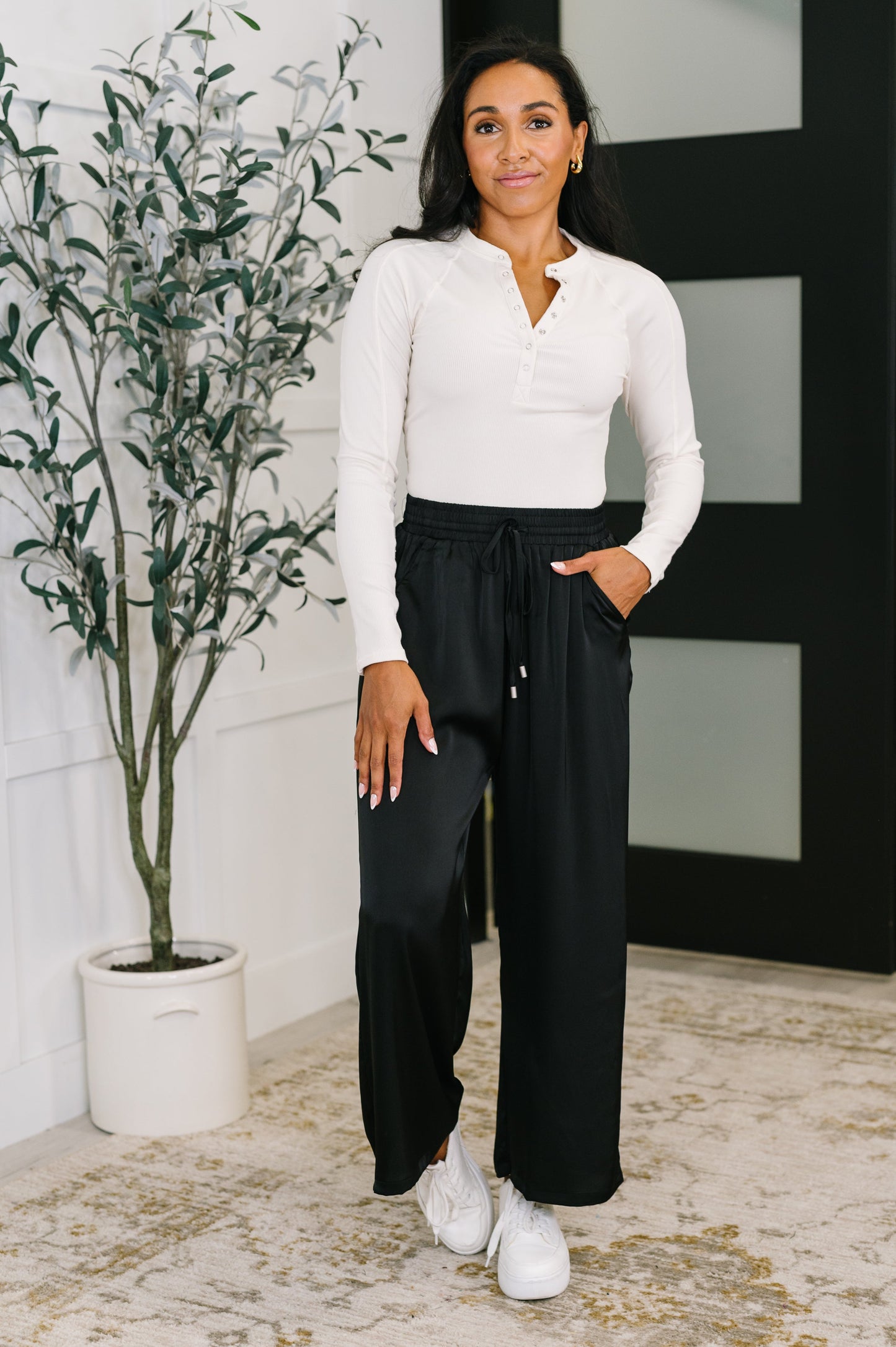 Hazel Blues® |  City Ease Wide Leg Bottoms in Black