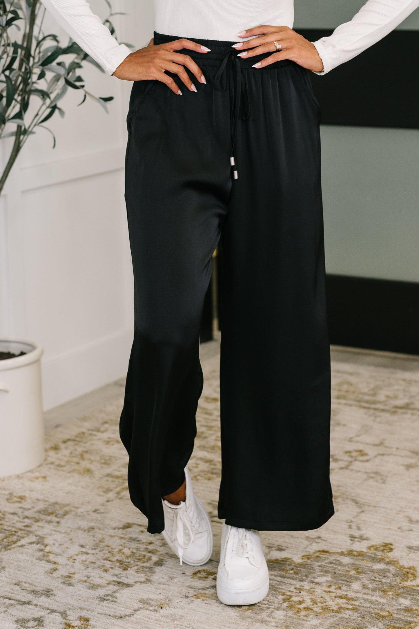 Hazel Blues® |  City Ease Wide Leg Bottoms in Black