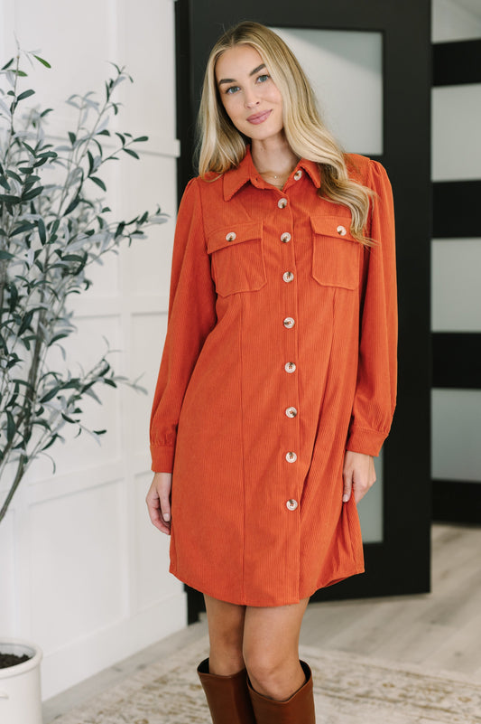 Hazel Blues® |  Clever in Corduroy Shirt Dress
