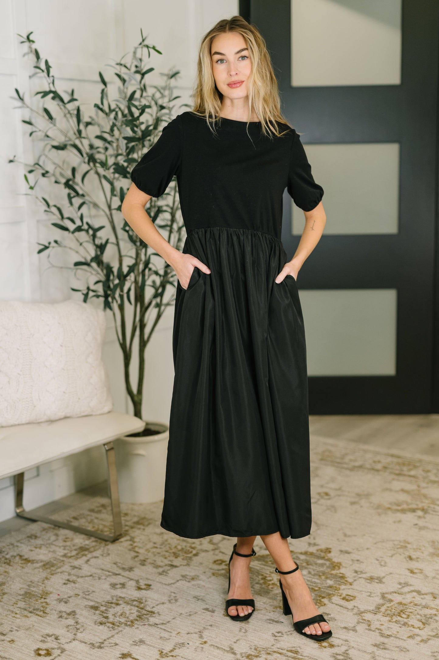 Hazel Blues® |  Contrast Charm Midi Black Dress